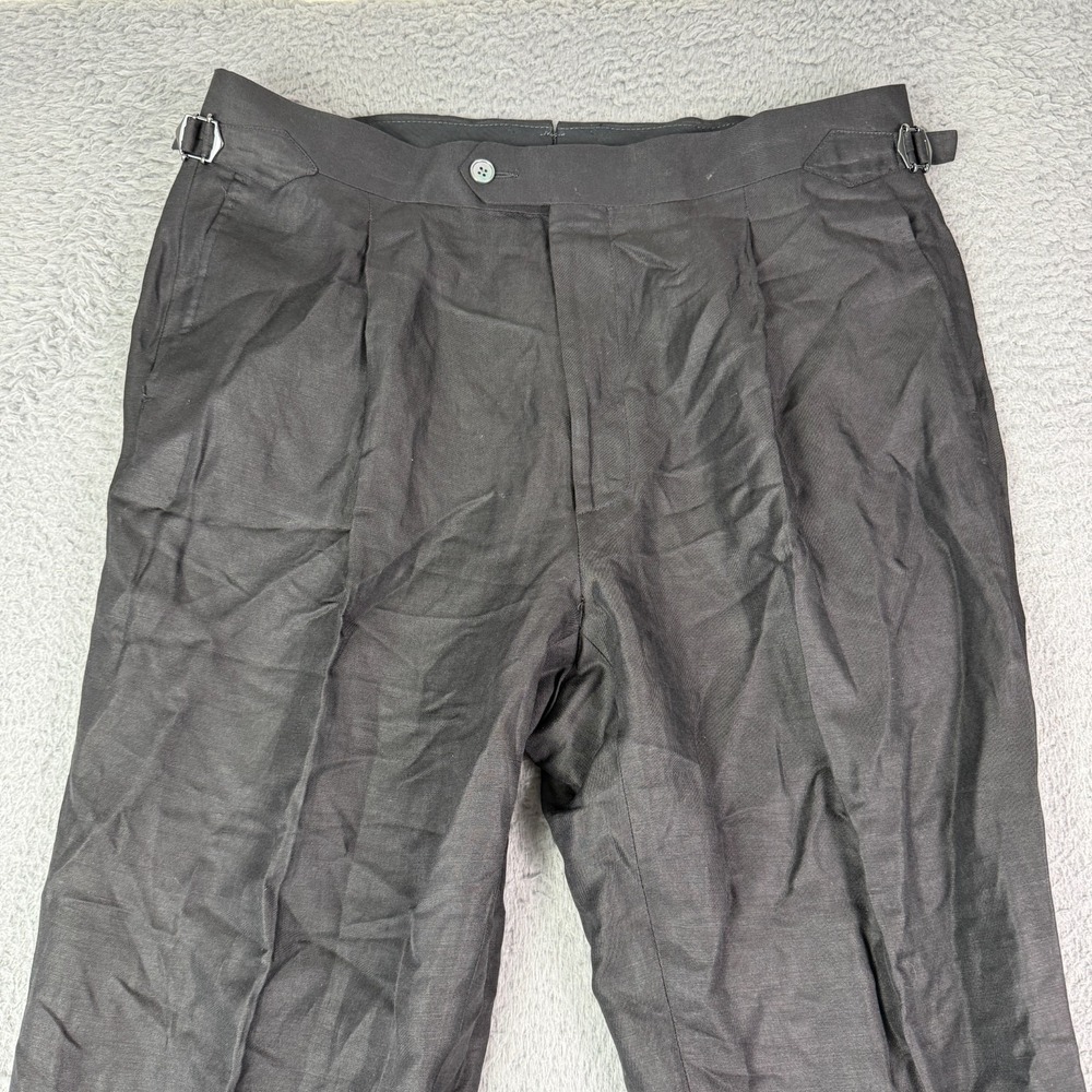 Suitsupply Linen Silk Duca SA Pants Mens 34x28 Black Pleated Side Adjusters